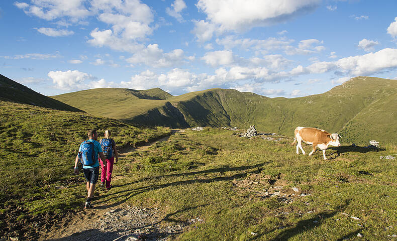 Kletterer erklimmen eine steile Felswand mit dem weiten Tal im Hintergrund © Franz Gerdl